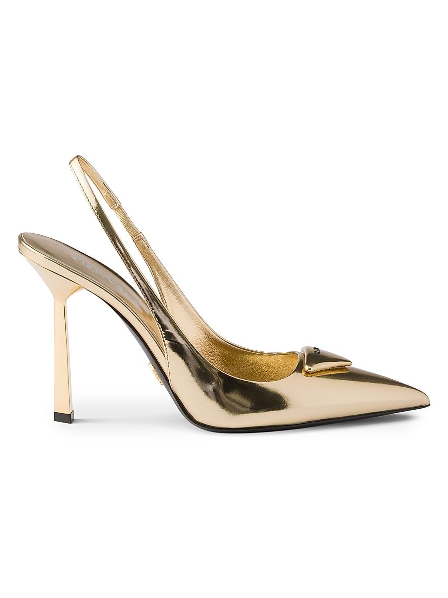 Women's Metallic Leather Slingback Pumps - Gold - Size 5.5