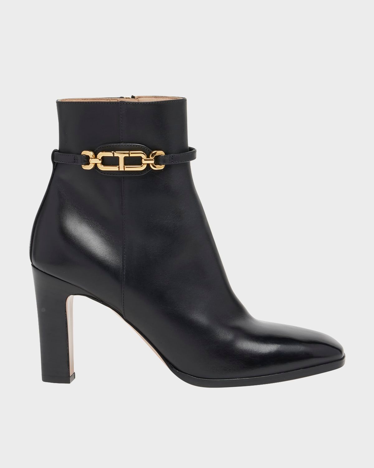 Calfskin Chain Zip Ankle Booties
