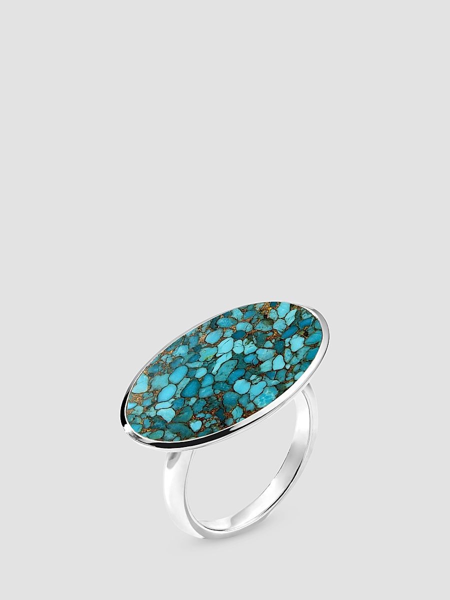Women's Polished Rock Candy Ondine Sterling Silver, Rock Crystal, Bronze & Turquoise Doublet Large Oval Ring - Silver