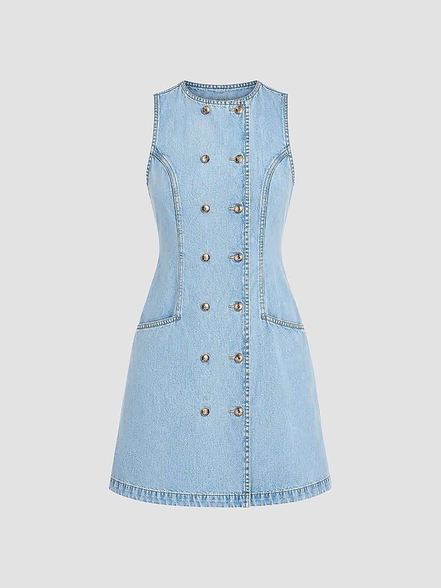 Women's Hanna Double-Breasted Denim Mini Dress - Bleeker - Size XL
