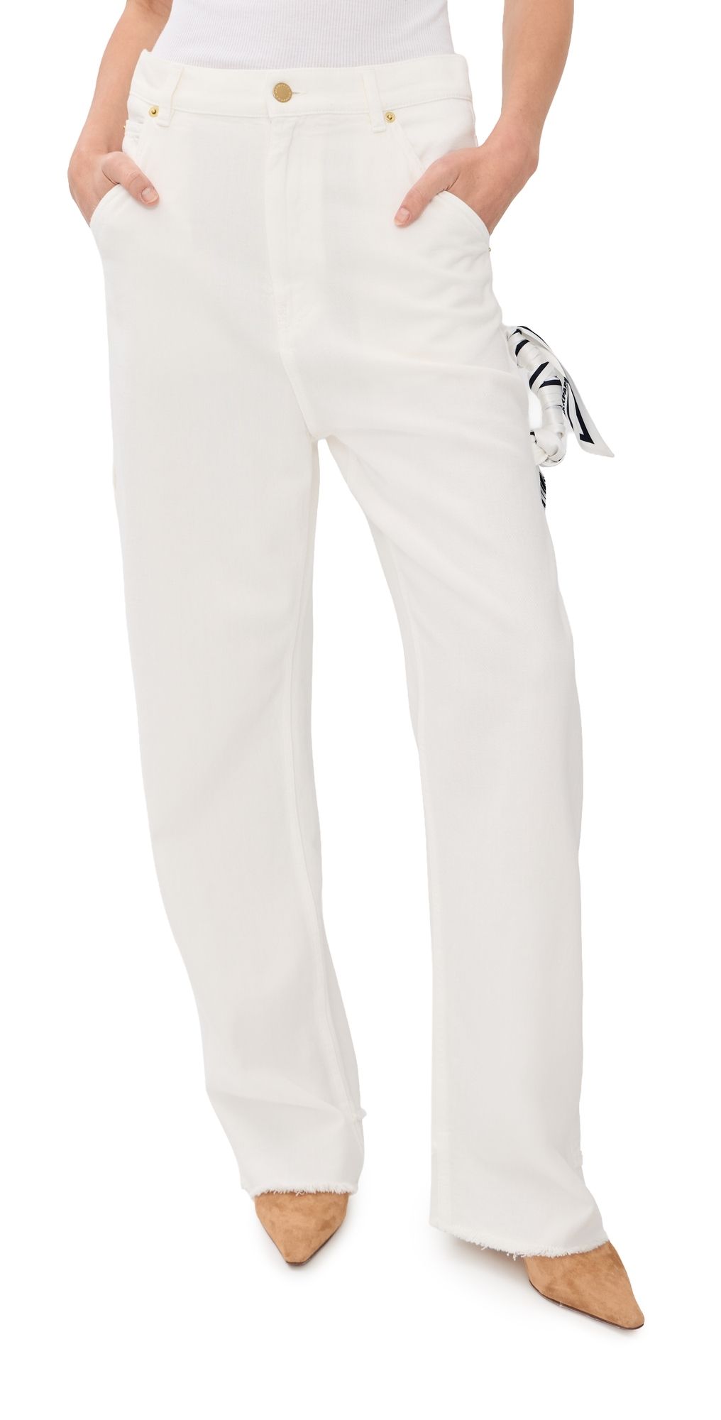 DARKPARK Lisa Scarf Adorned Loose Fit Carpenter Denim Jeans Washed White 26