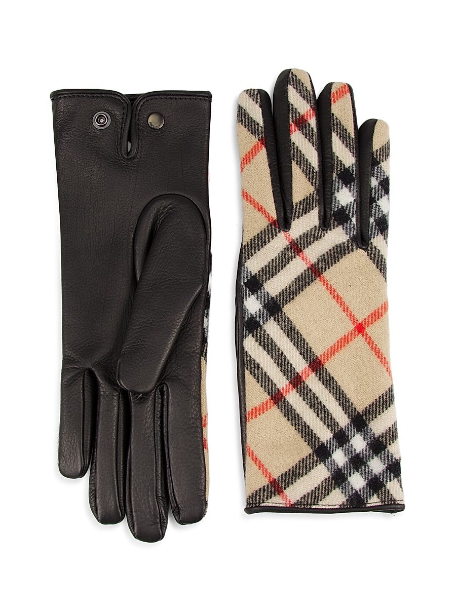 Women's Check Wool-Cashmere Gloves - Sand Ip Check - Size 8