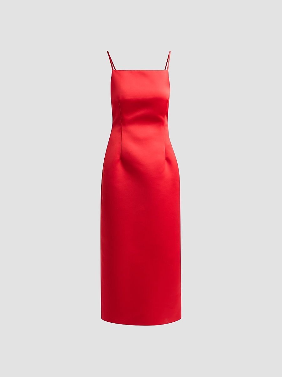 Women's Satin Darted Square Neck Midi Dress - Ruby - Size 12