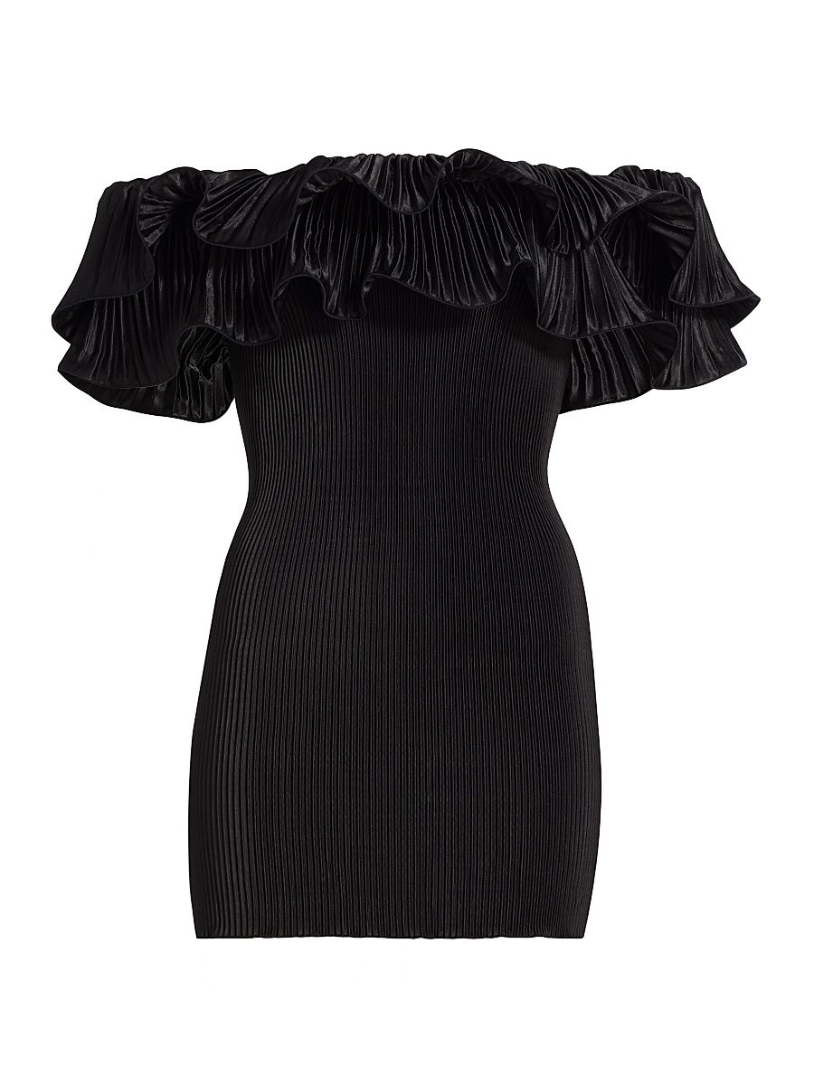 Women's Off-The-Shoulder Pleated Minidress - Noir Capsule - Size 12
