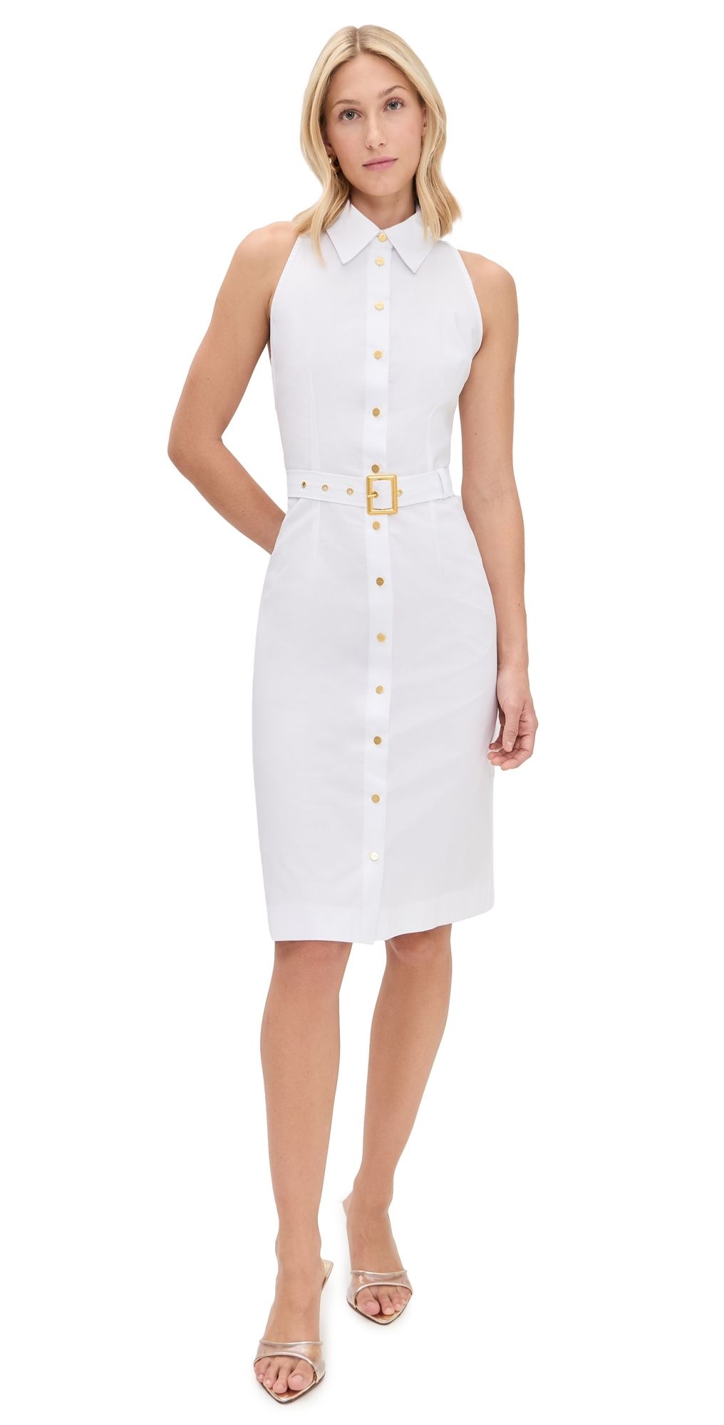 L'AGENCE Lisette Sleeveless Buttondown Dress White 16