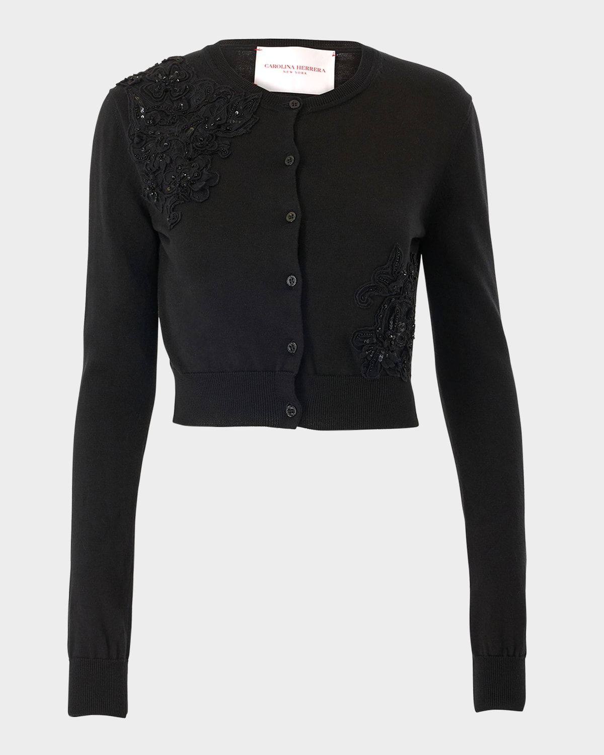 Beaded Lace Crewneck Crop Cardigan