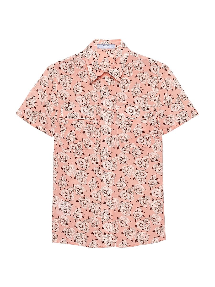 Women's Floral Print Georgette Shirt - Pink - Size 6