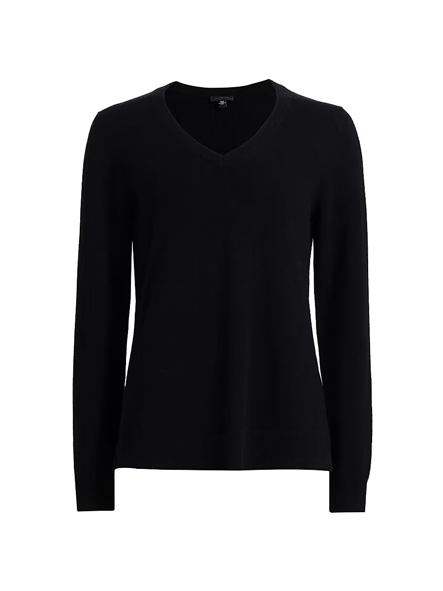 Women's V-Neck Cashmere Sweater - Black - Size XL