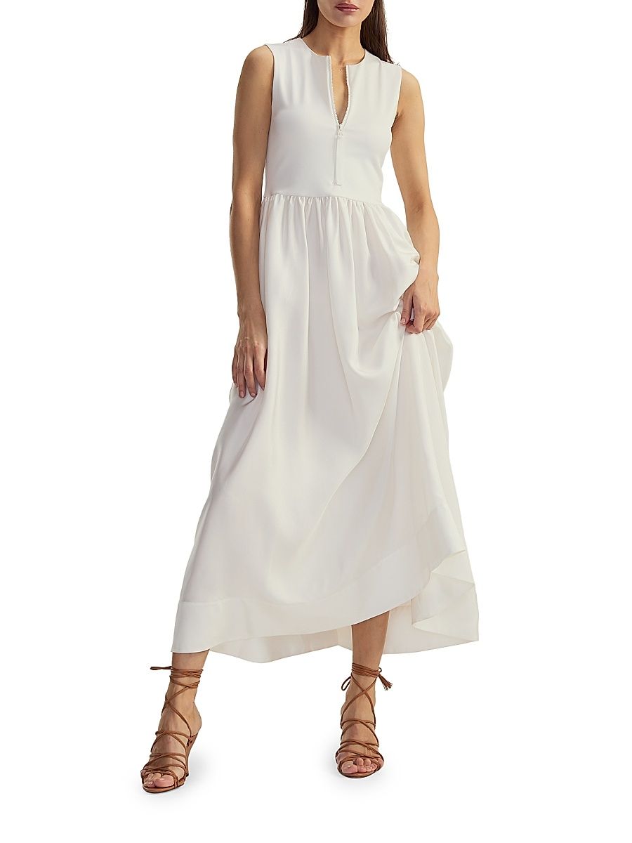 Women's Stretch Silk Zip-Front Maxi Dress - White - Size Large