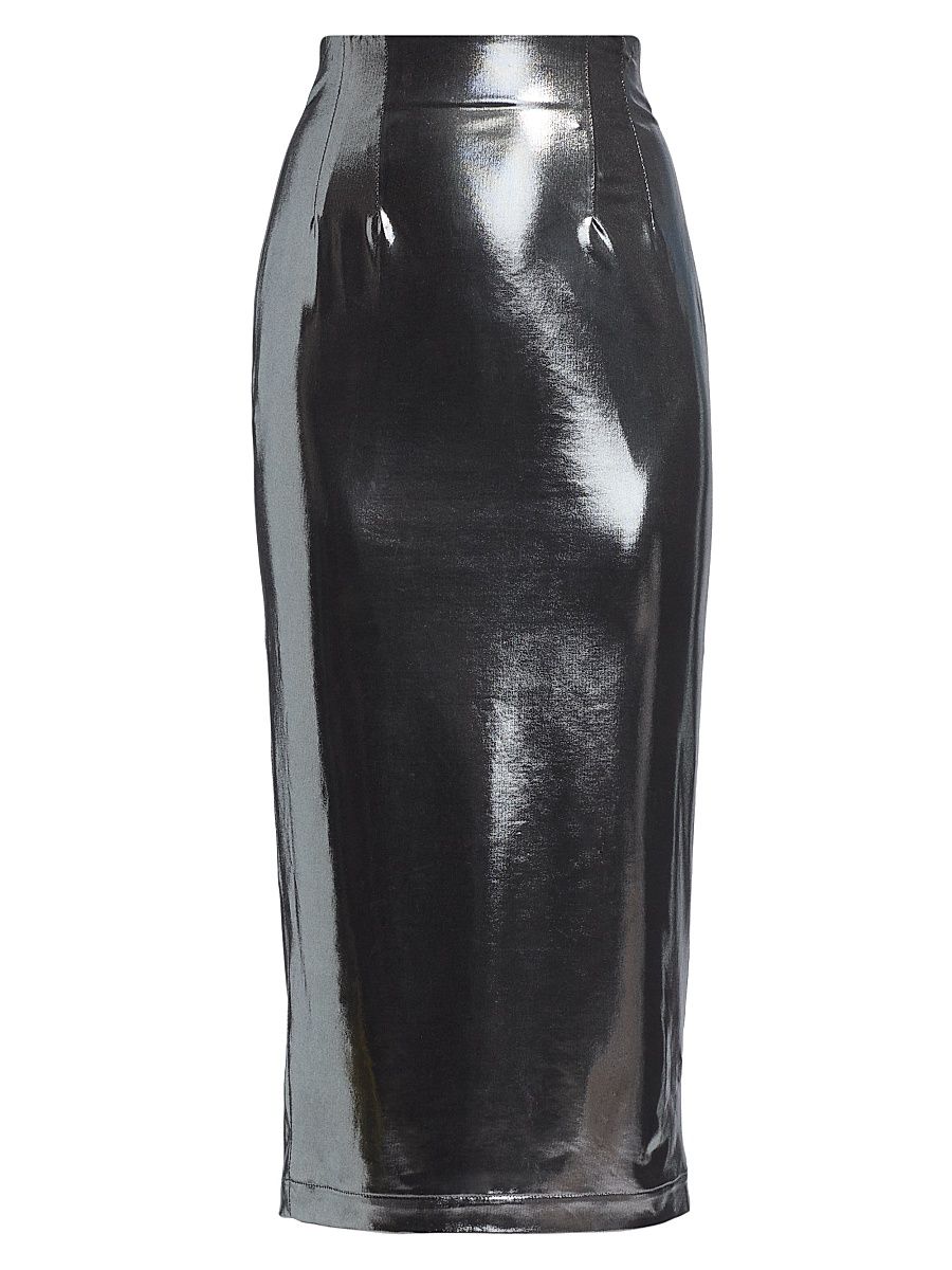 Women's Metallic Body-Con Midi-Skirt - Silver - Size Large