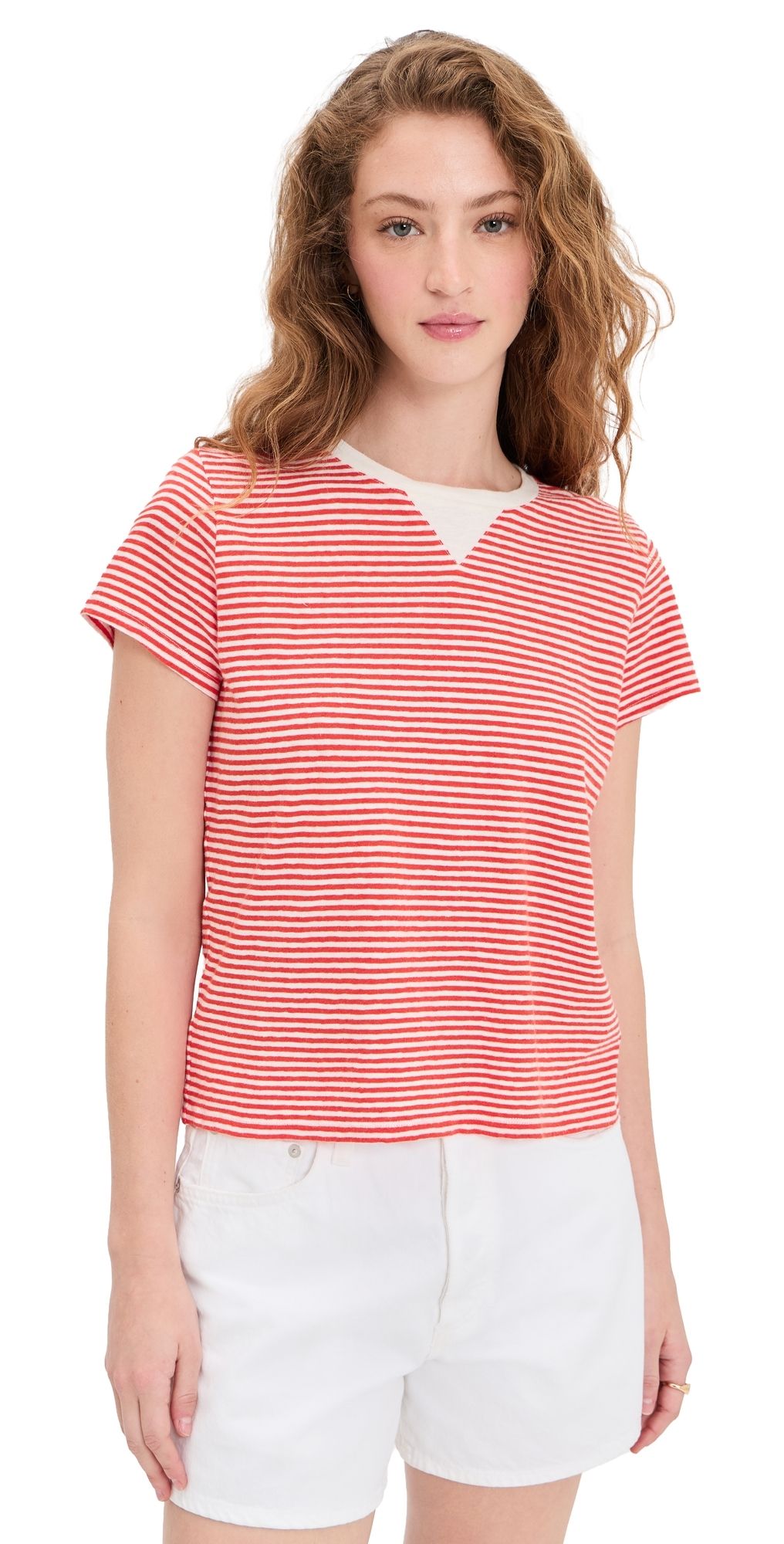 Clare V. Classic Tee Bright Poppy/Cream XS