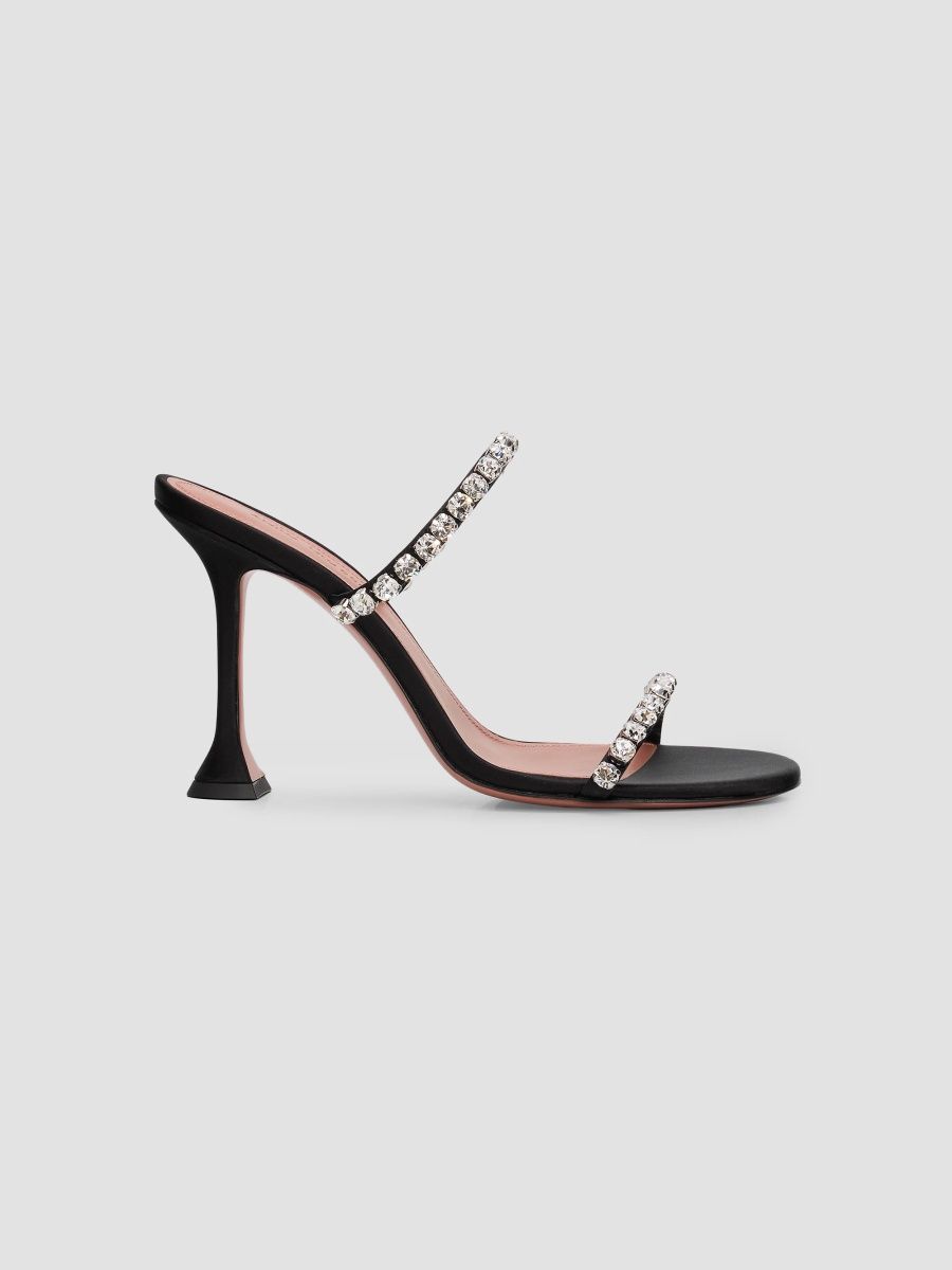 Amina Muaddi Women's 95MM Gigi Mules - Black Satin White - Size 12
