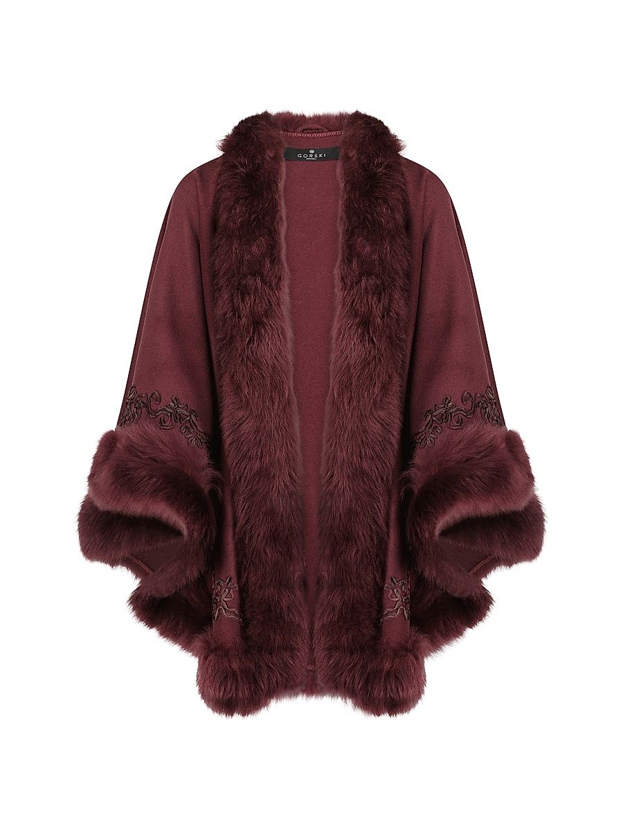 Women's Embroidered Wool and Cashmere Cape - Burgundy