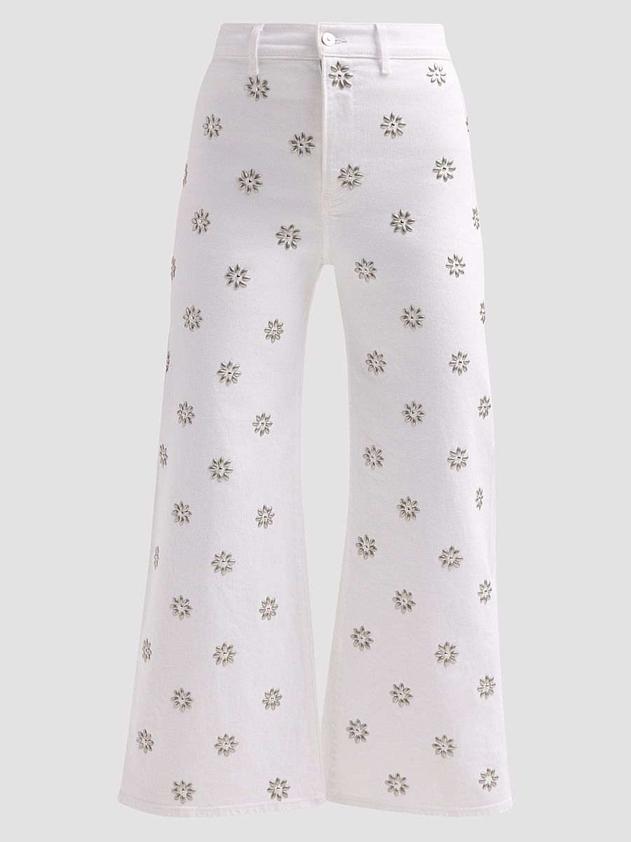 Women's Grant High-Rise Wide-Leg Crop Jeans - White - Size 32