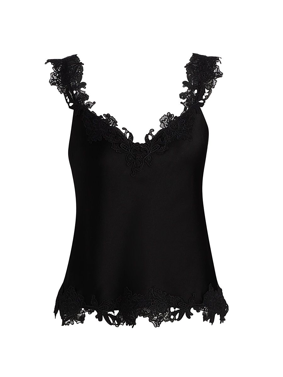 Women's Faye Lace-Trimmed Blouse - Black - Size XS