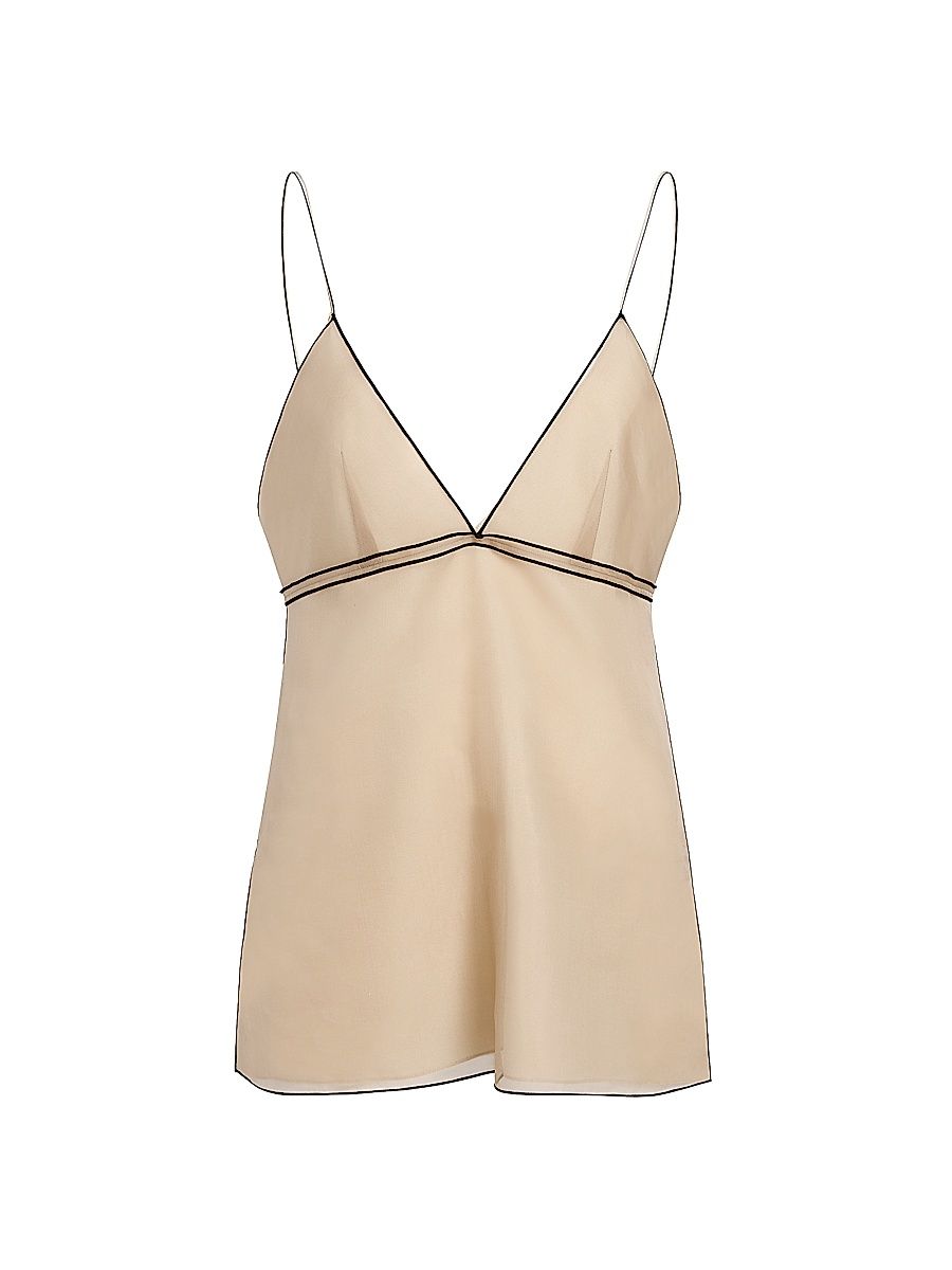 Women's Timy Contrast-Trim Silk Top - Tea Stain - Size XL