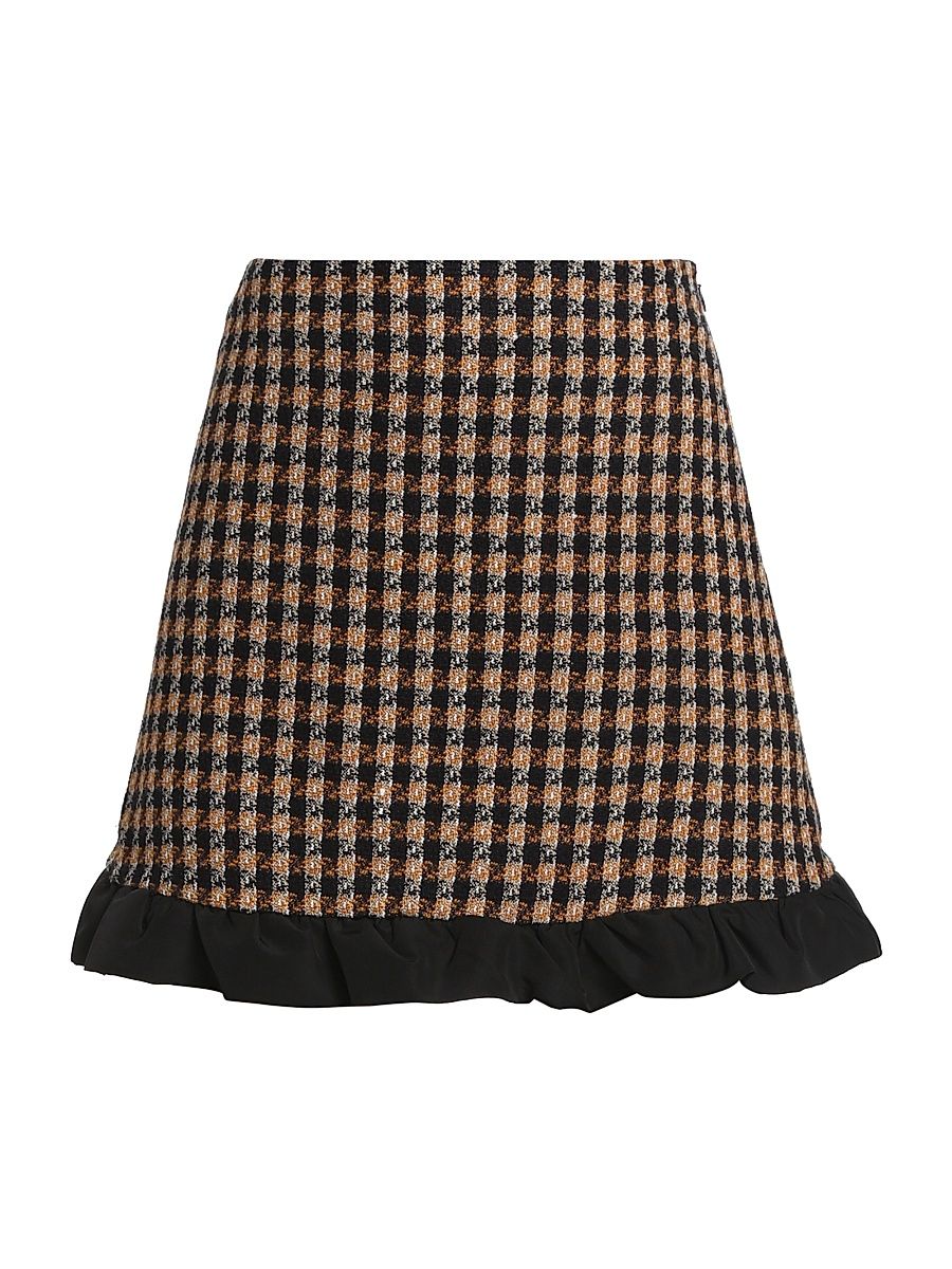 Women's Natia Plaid Twisted Ruffle Trim Miniskirt - Black Gold Multi - Size 6