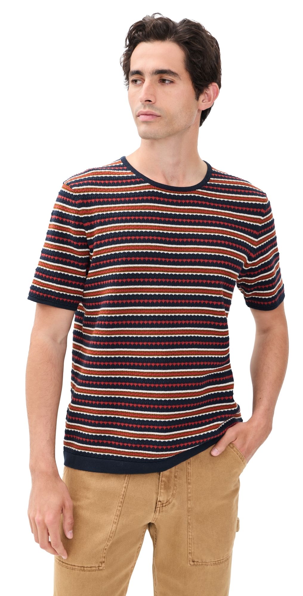 NN07 Bari Striped Knit Tee Navy Multi M