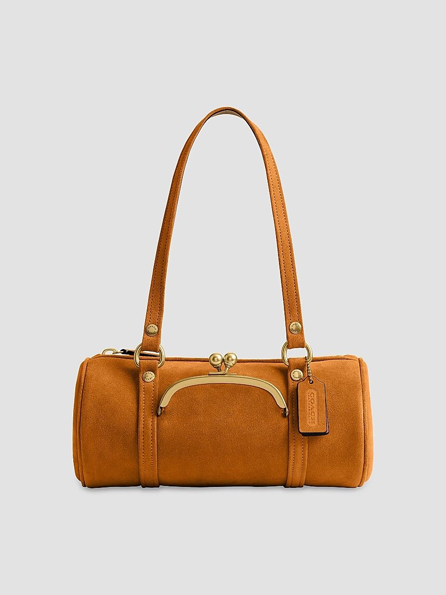 COACH Women's Kisslock Barrel Suede Shoulder Bag - Marigold