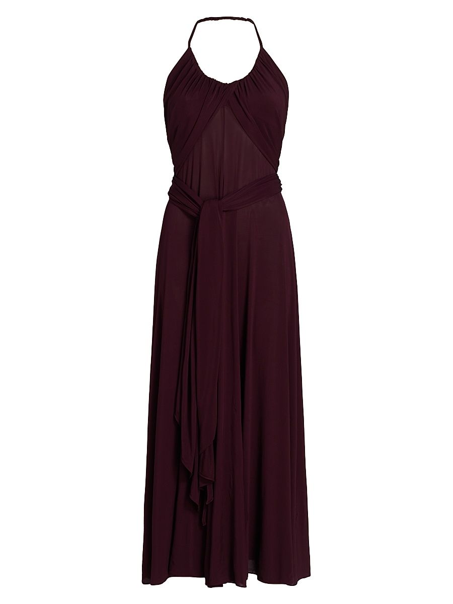 Women's Cross Mesh Halter Midi-Dress - Bordeaux - Size 6