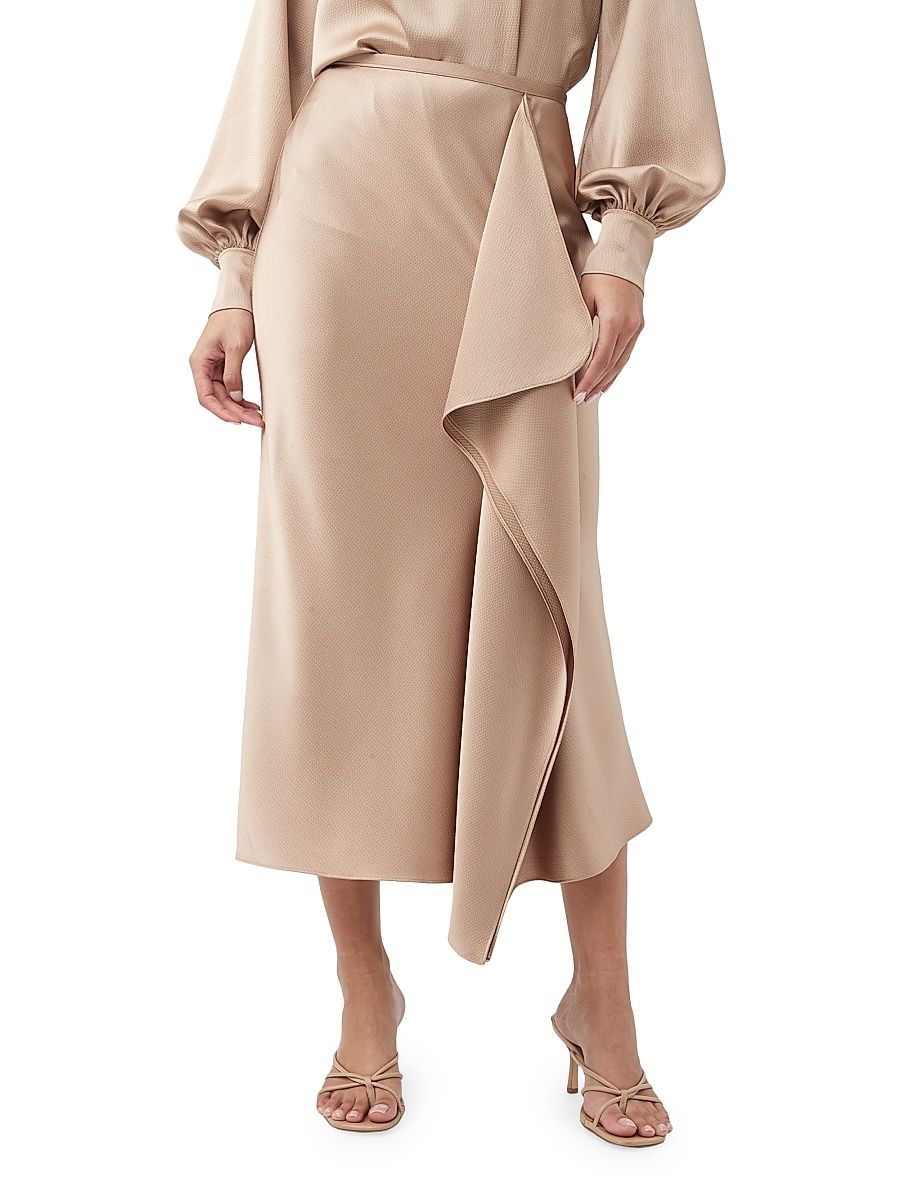 Women's Sahel Satin Asymmetric Midi-Skirt - Camel - Size 6