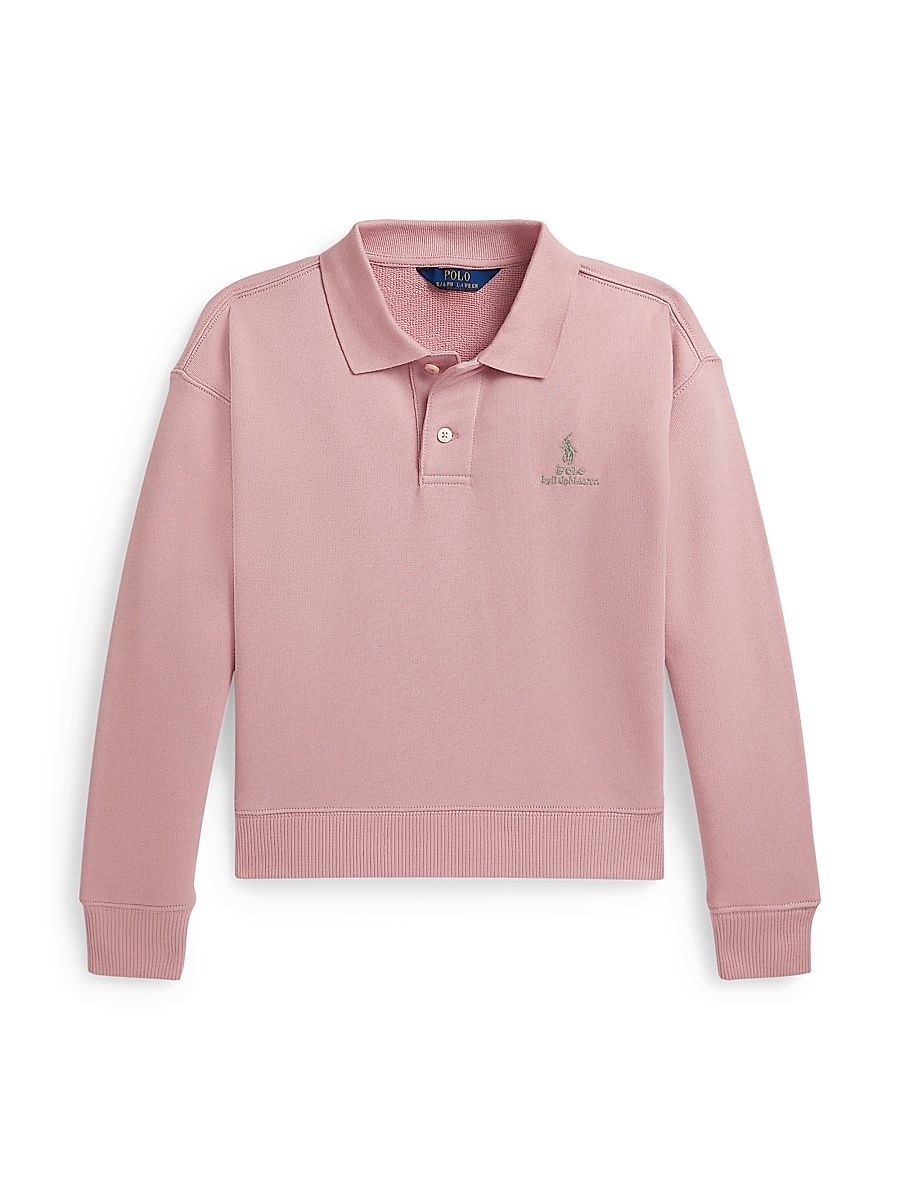 Little Girl's & Girl's Logo Cotton Long-Sleeve Polo Shirt - Prolyn Floral Pink - Size 8