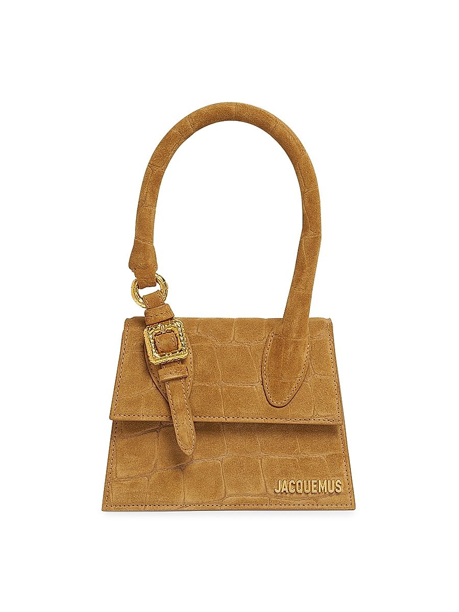 Women's Le Chiquito Moyen Croc-Embossed Suede Top-Handle Bag - Camel