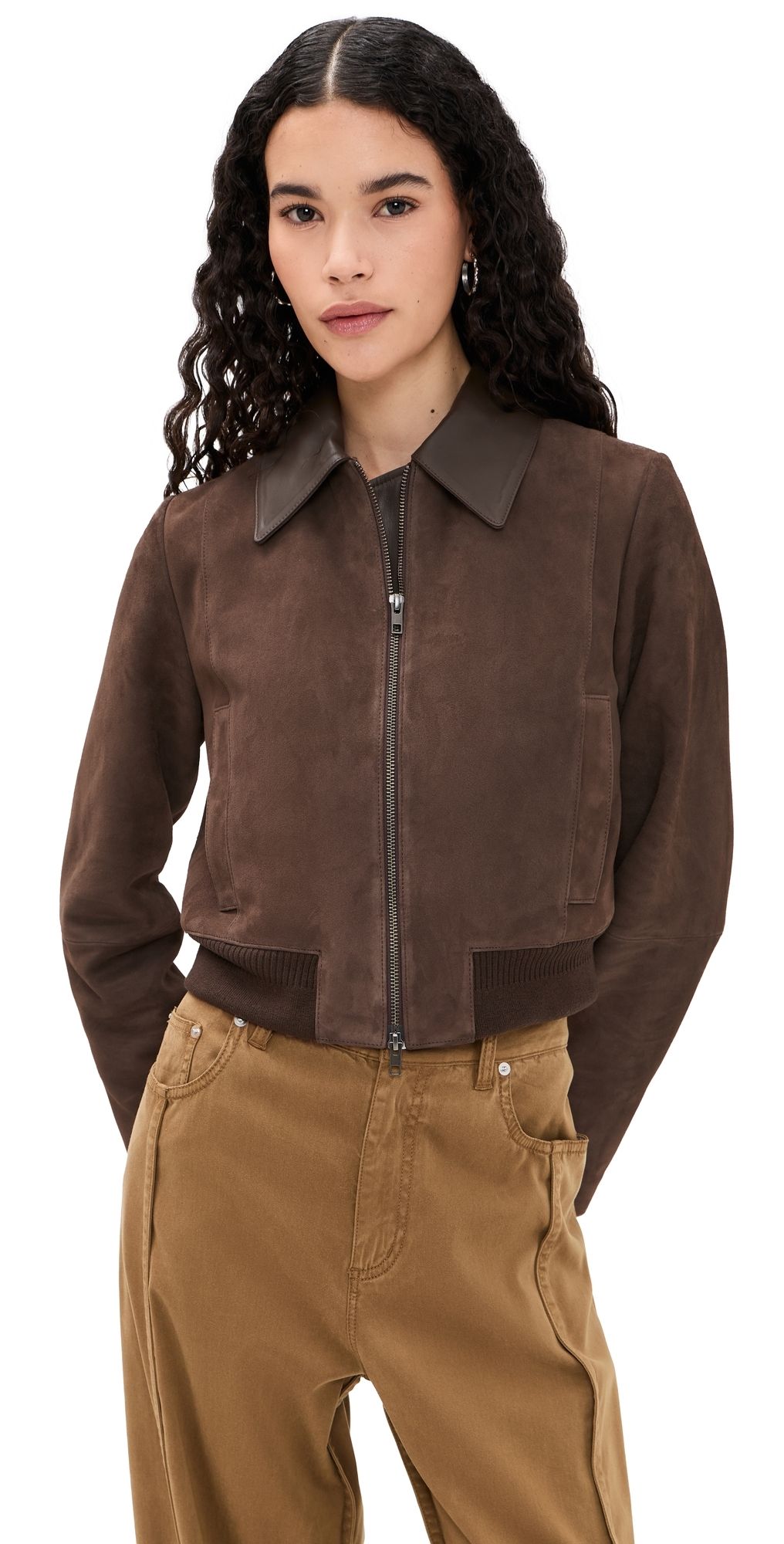 Vince Suede Shrunken Bomber Willow XXS
