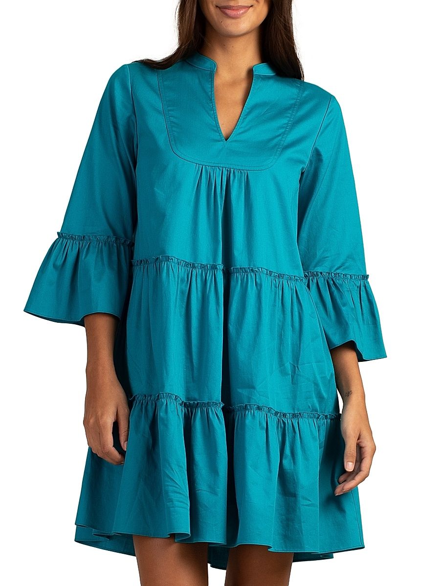 Women's Movie Tiered Cotton Minidress - Bahia Blue - Size Medium