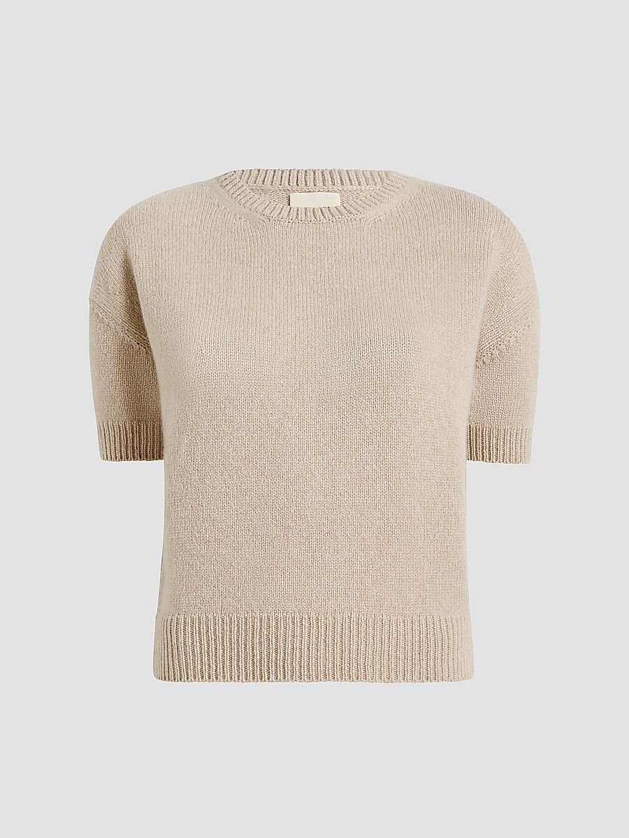 Women's Golden Cashmere Short-Sleeve Sweater - Sepia - Size Large