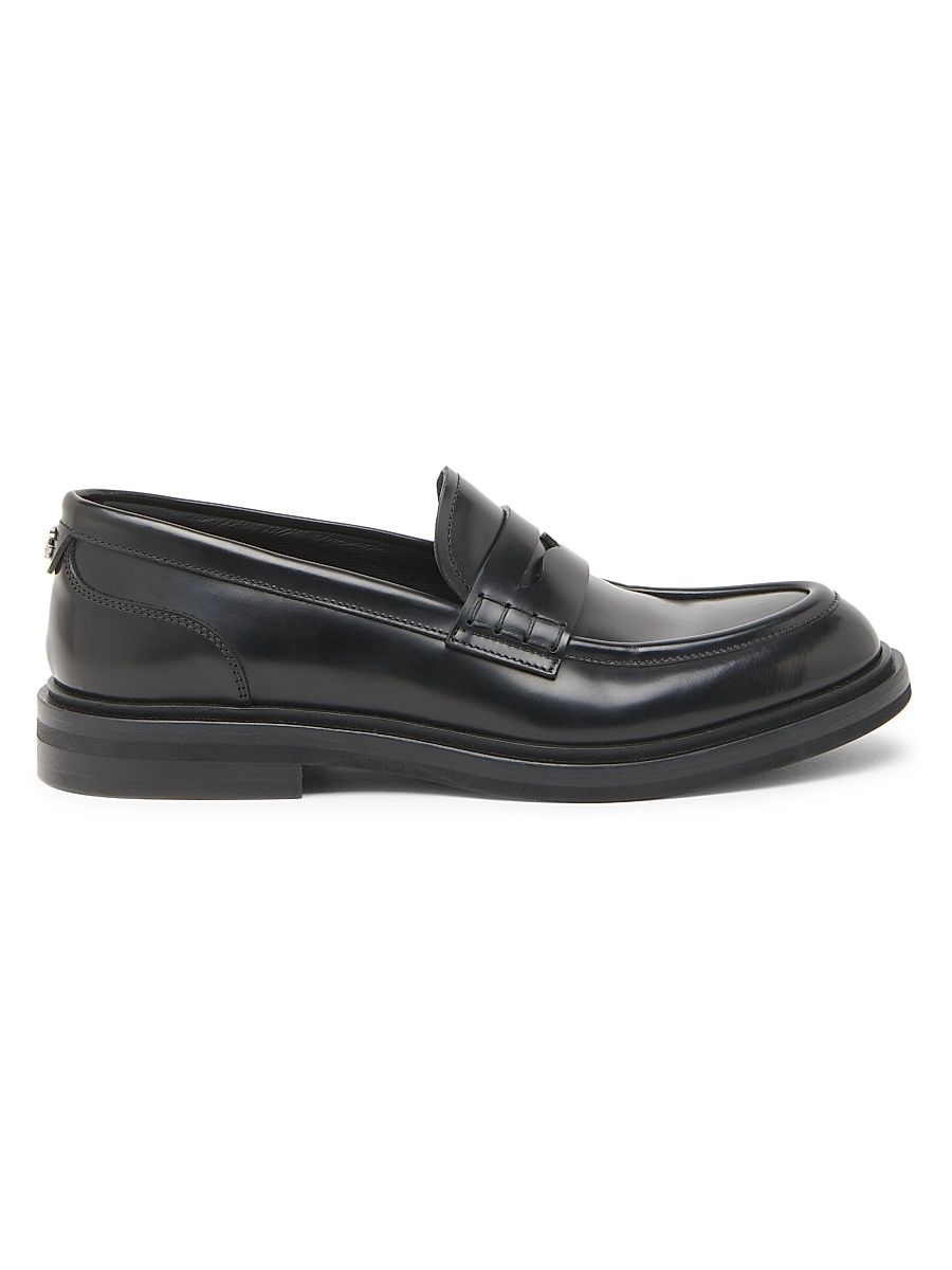 Women's Logo-Detailed Leather Loafers - Nero - Size 9.5