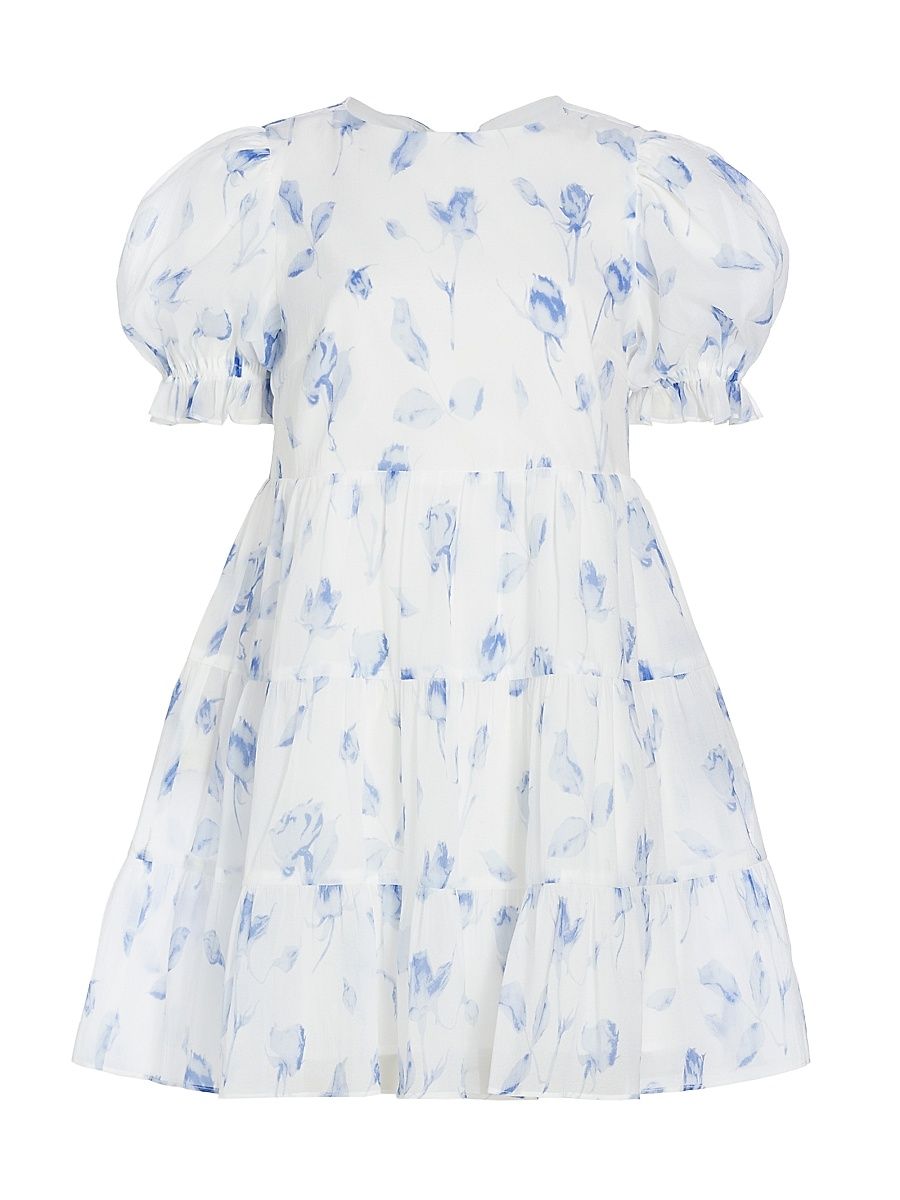 Women's Alberta Babydoll Minidress - White Blue - Size Medium