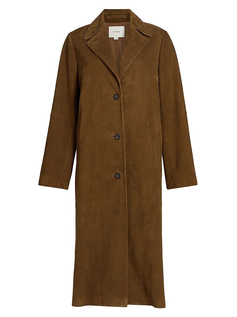 Women's Suede Longline Coat - Wood Moss - Size XS
