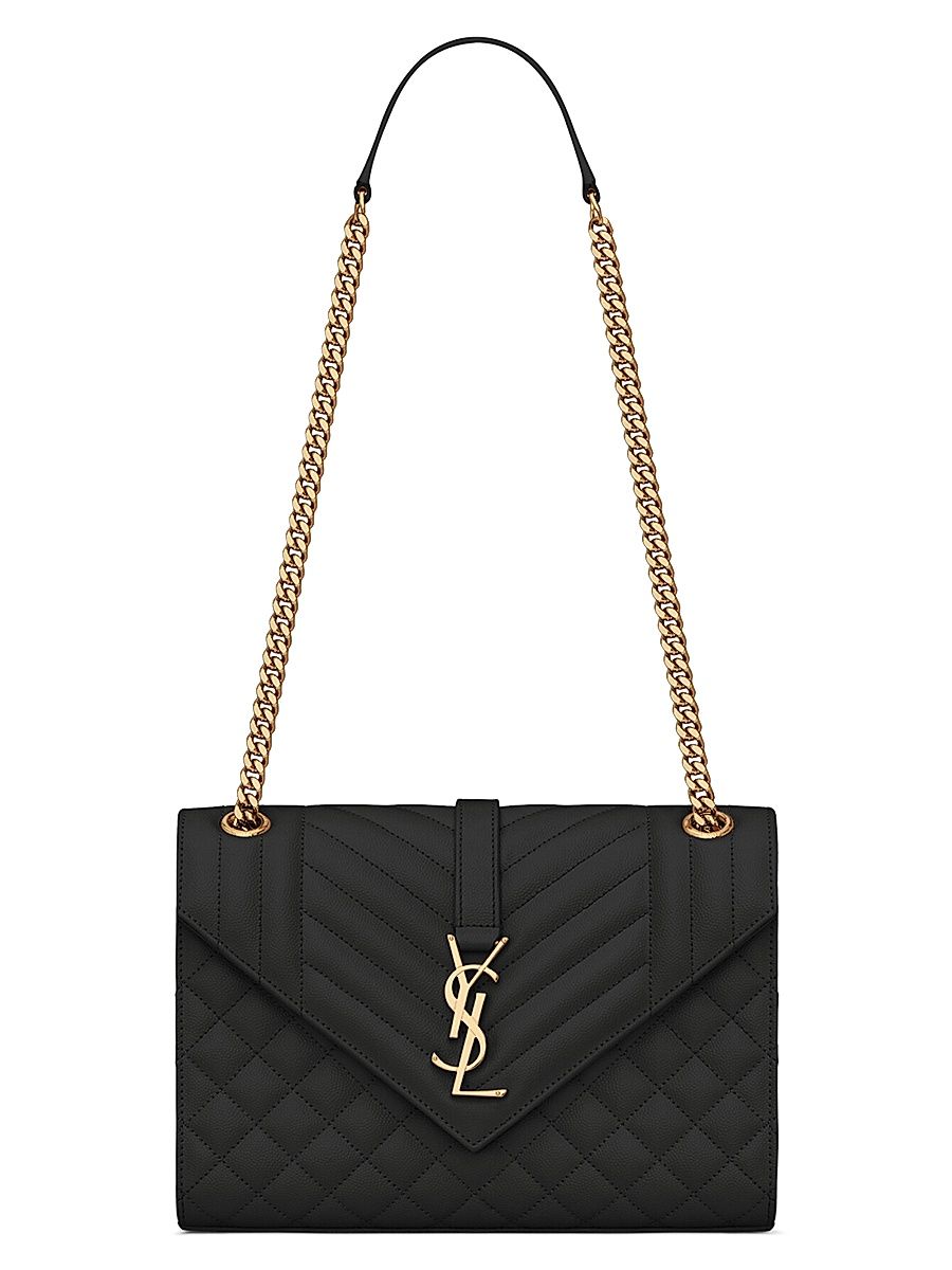 Women's Envelope Medium Chain Bag in Mix Matelassé - Black