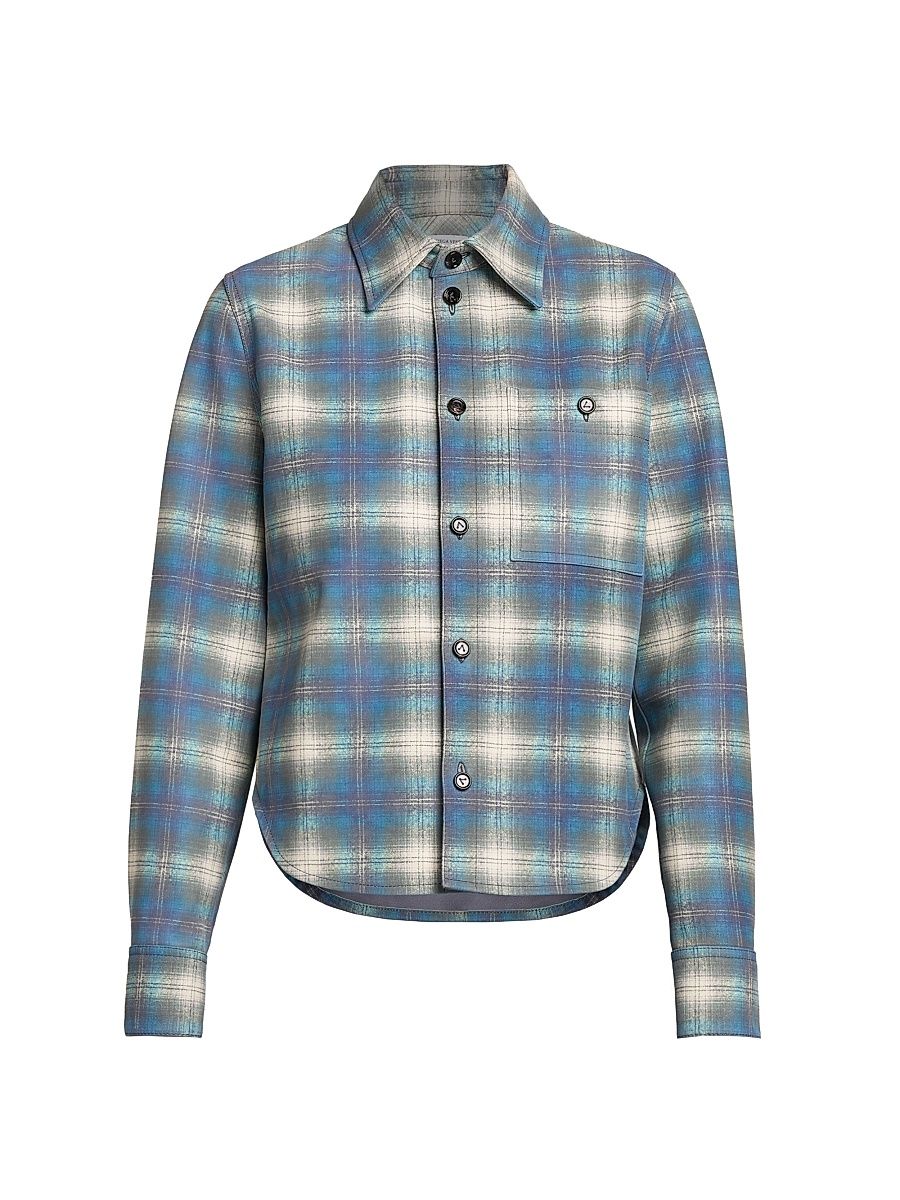 Women's Plaid Leather Shirt - Multi Light Blue - Size 6