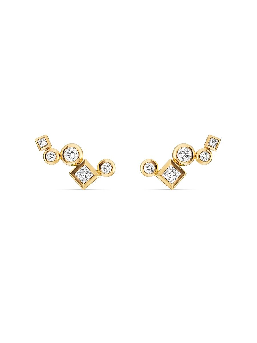 Women's Petite Modern Renaissance Climber Earrings in 18K Yellow Gold with Diamonds, 15MM - Diamond