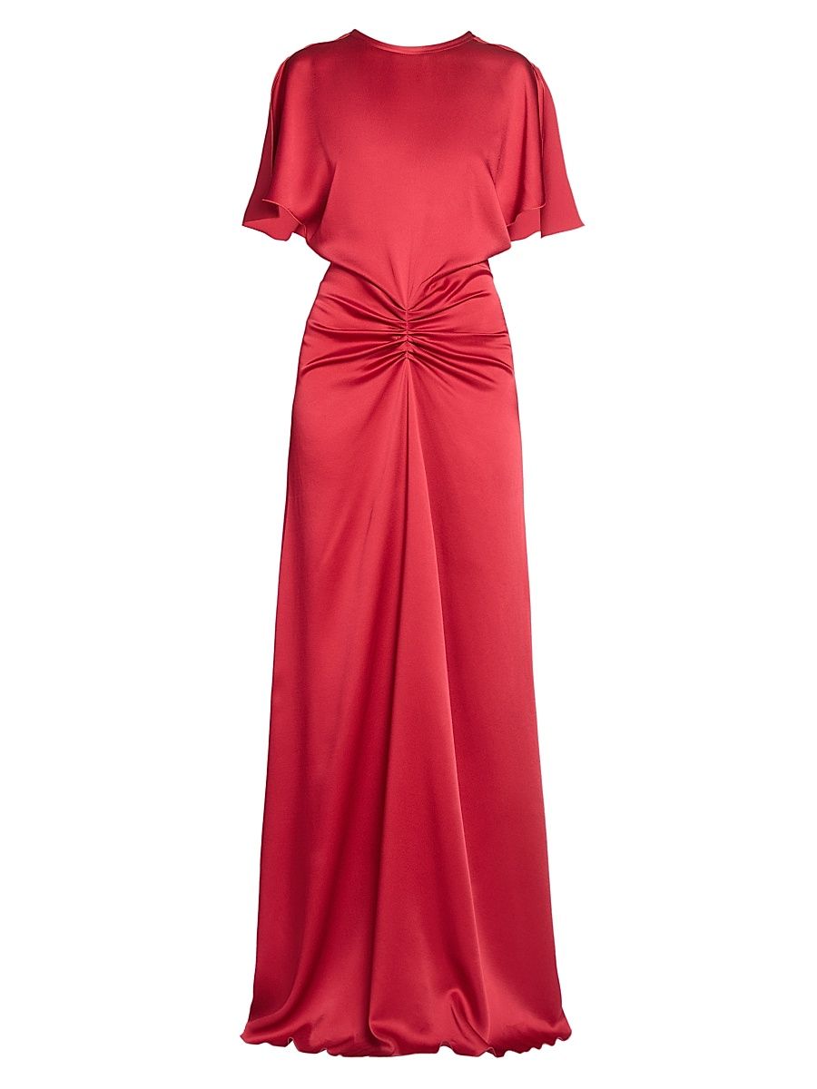 Women's Gathered Satin Maxi Dress - Rose - Size 2