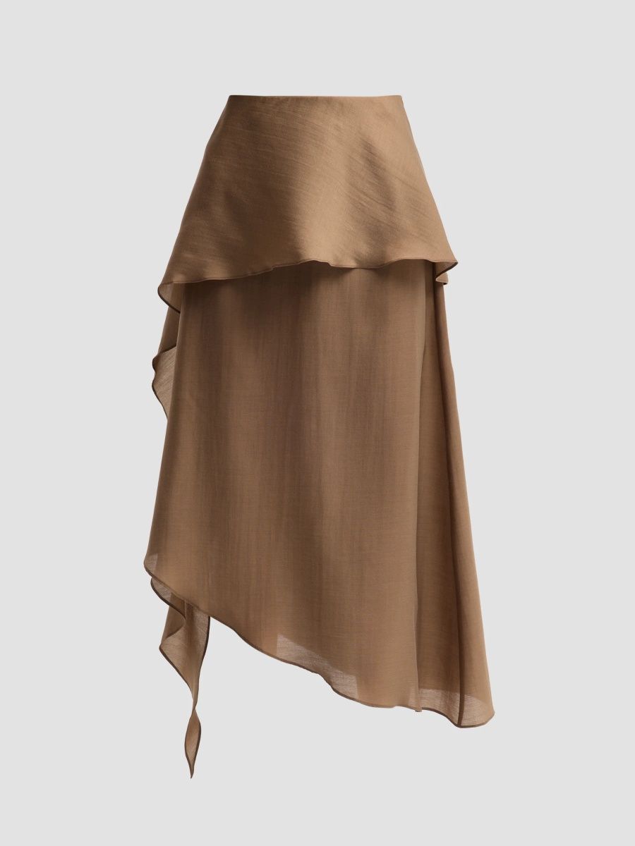 Women's Eleanor Draped Asymmetric Midi Skirt - Brown - Size 10