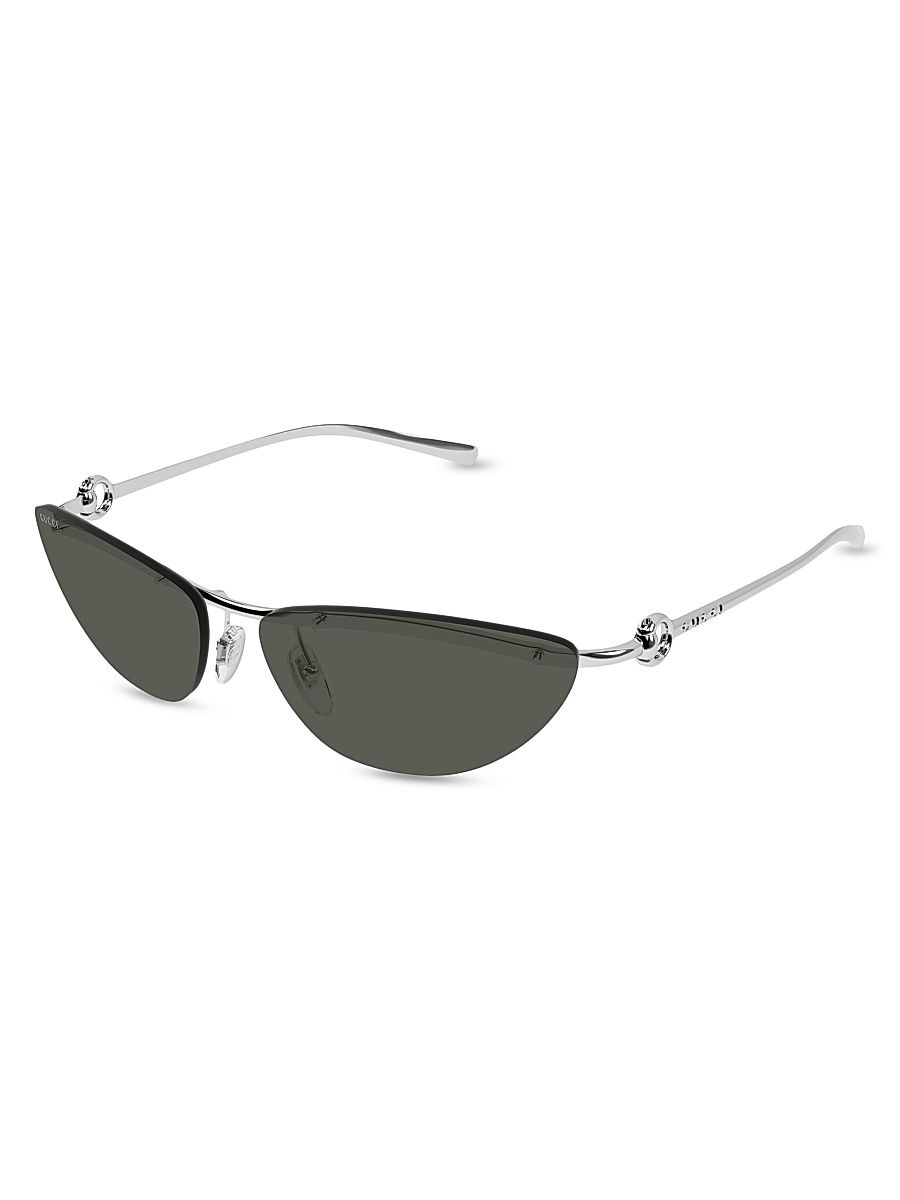 Women's Horsebit Top Bar 61MM Cat-Eye Sunglasses - Dark Grey Silver