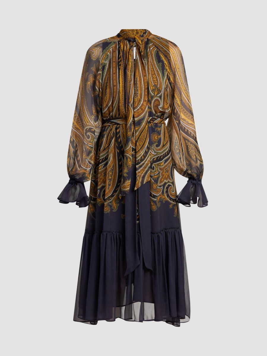 Etro Women's Paisley Silk Tieneck Midi Dress - Multi - Size 4