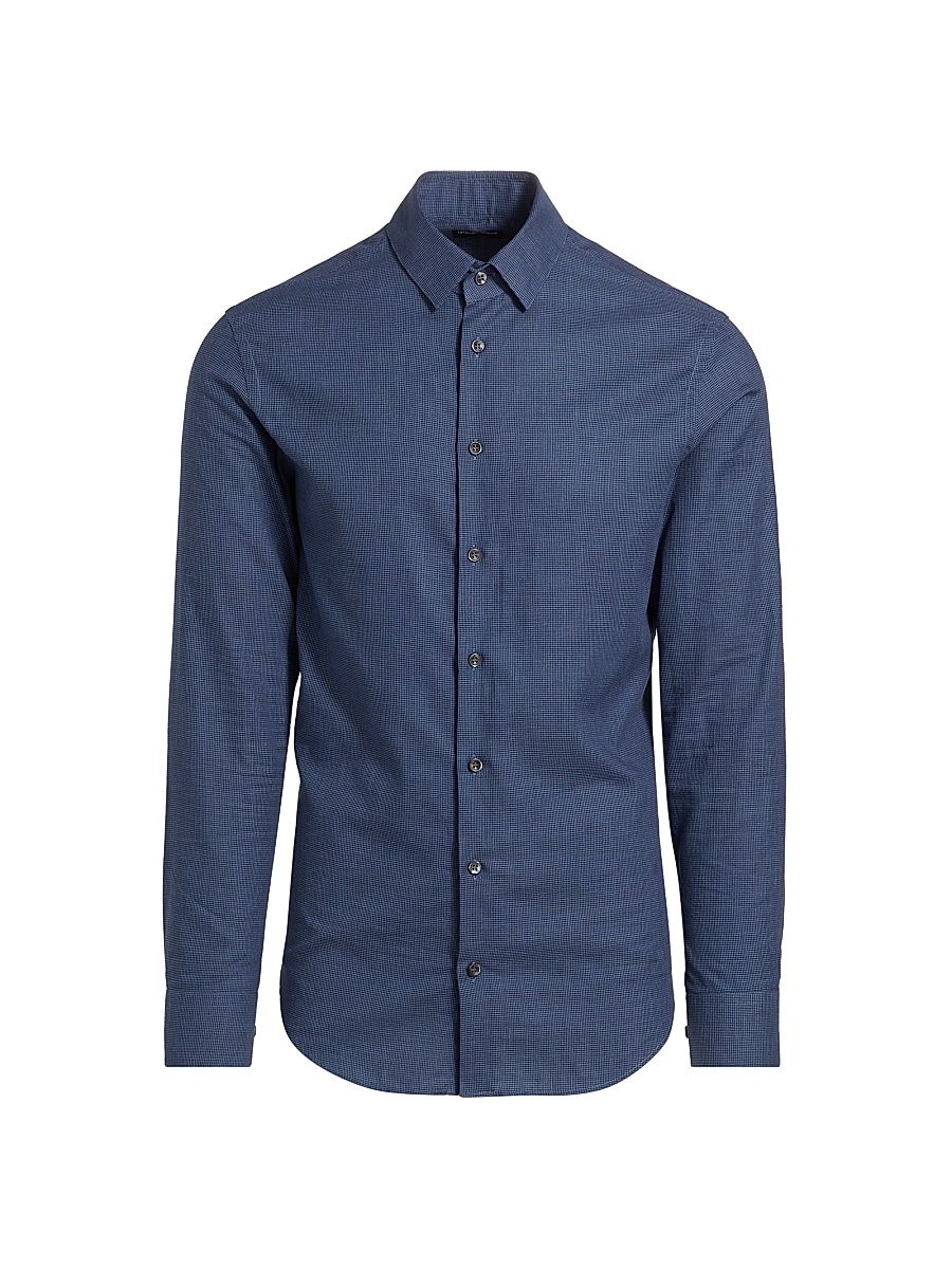 Men's Textured Cotton Shirt - Navy - Size 15.5