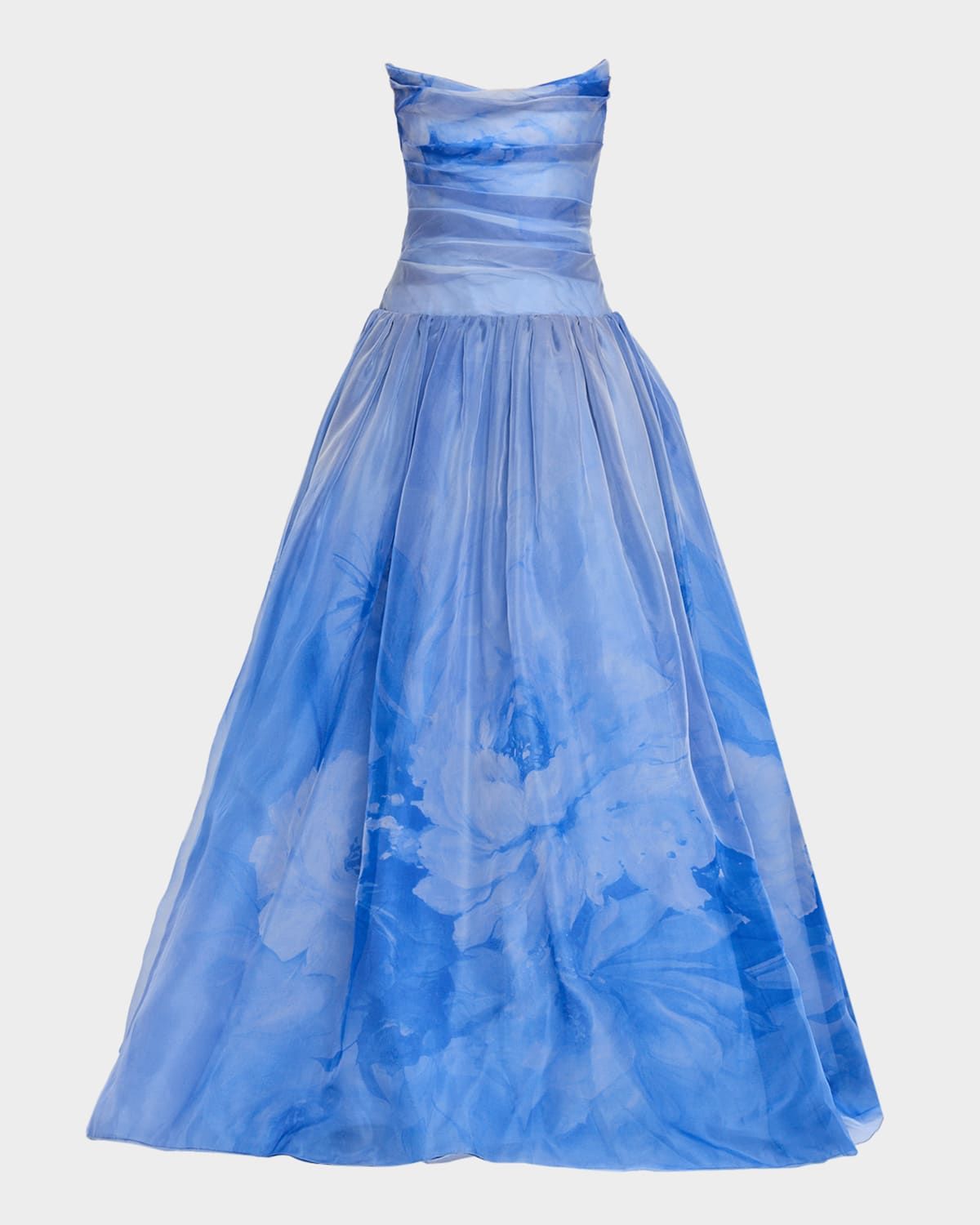 Floral Silk Organza Strapless Drop-Waist Gown