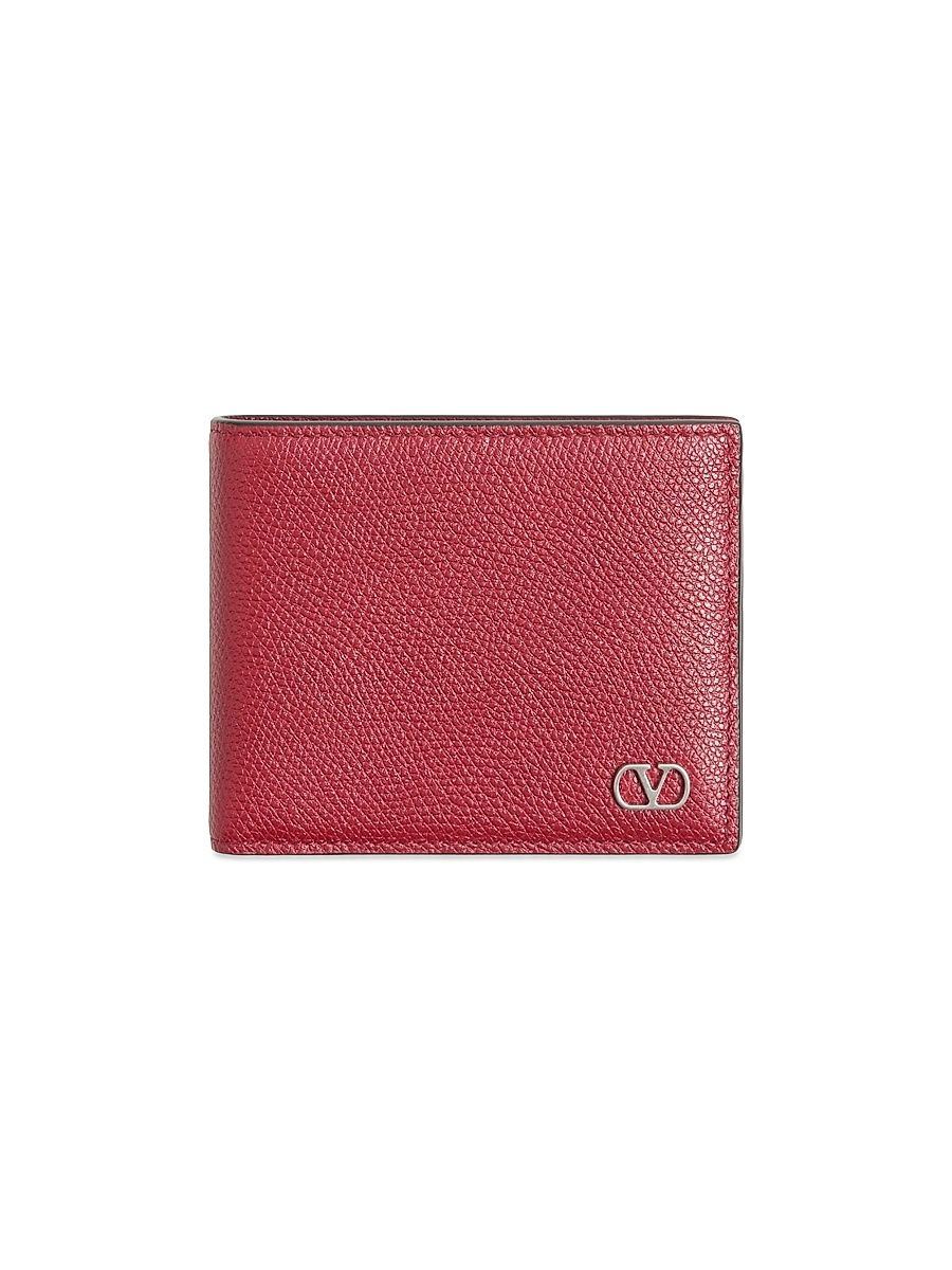 Men's VLogo Signature Grainy Calfskin Wallet - Red