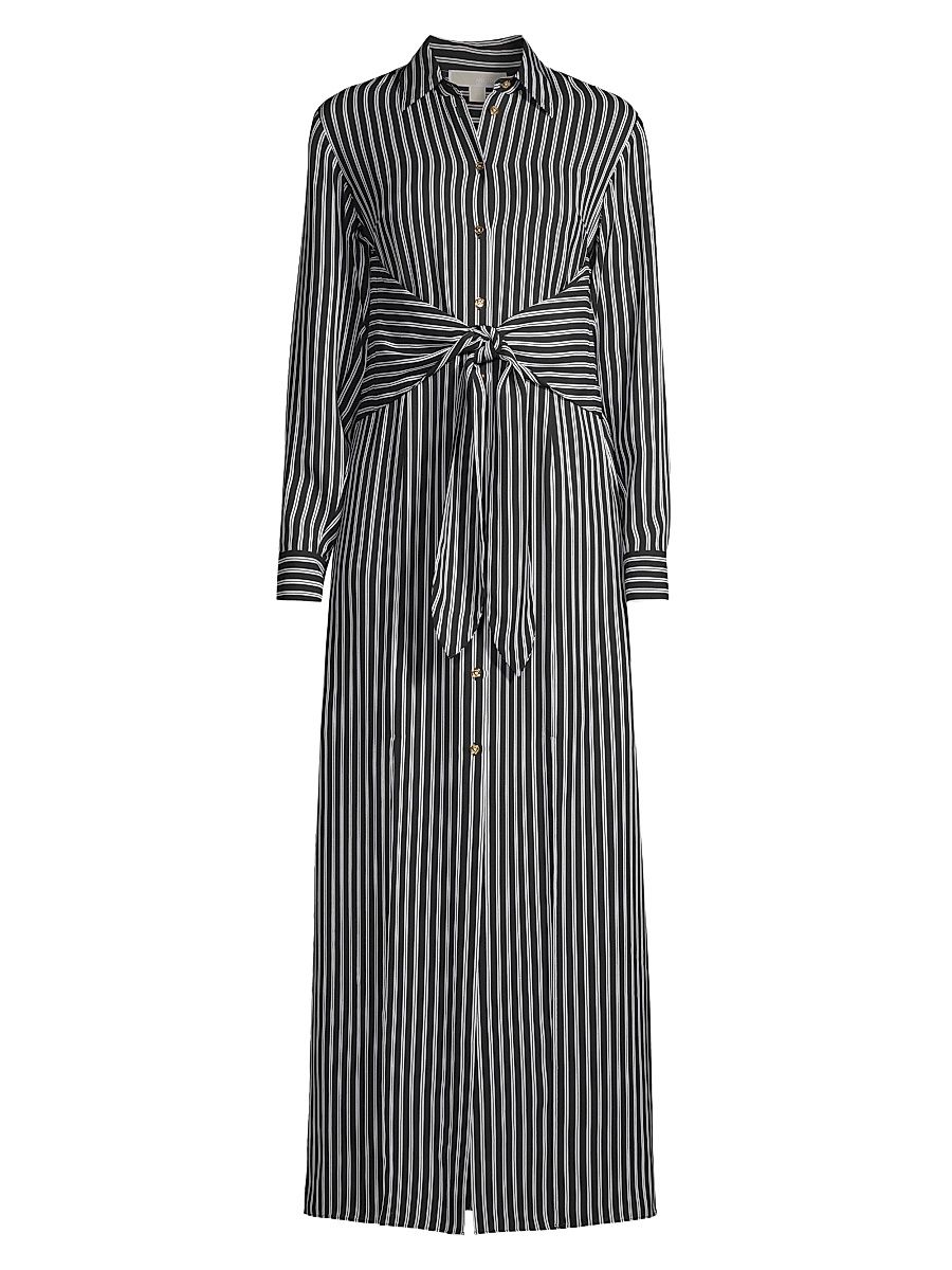Women's Striped Tie-Waist Shirtdress - Black - Size Small