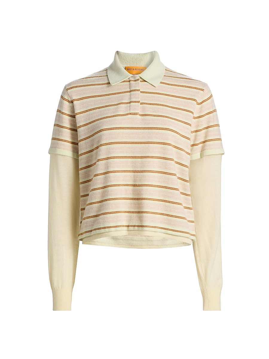 Women's Striped Cashmere Layered Rugby Top - Limewash Combo - Size Small