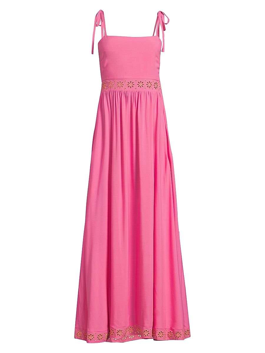 Women's Rianne Eyelet-Trimmed Maxi Dress - Strawberry Eyelet - Size Medium