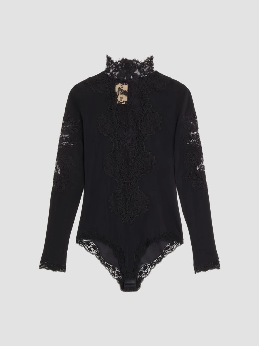Valentino Women's Jersey Bodysuit with Lace - Black - Size XS