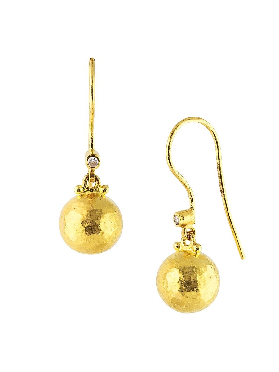 Women's Spell 24K Gold, 18K Gold & Diamond Hammered Drop Earrings - Yellow Gold