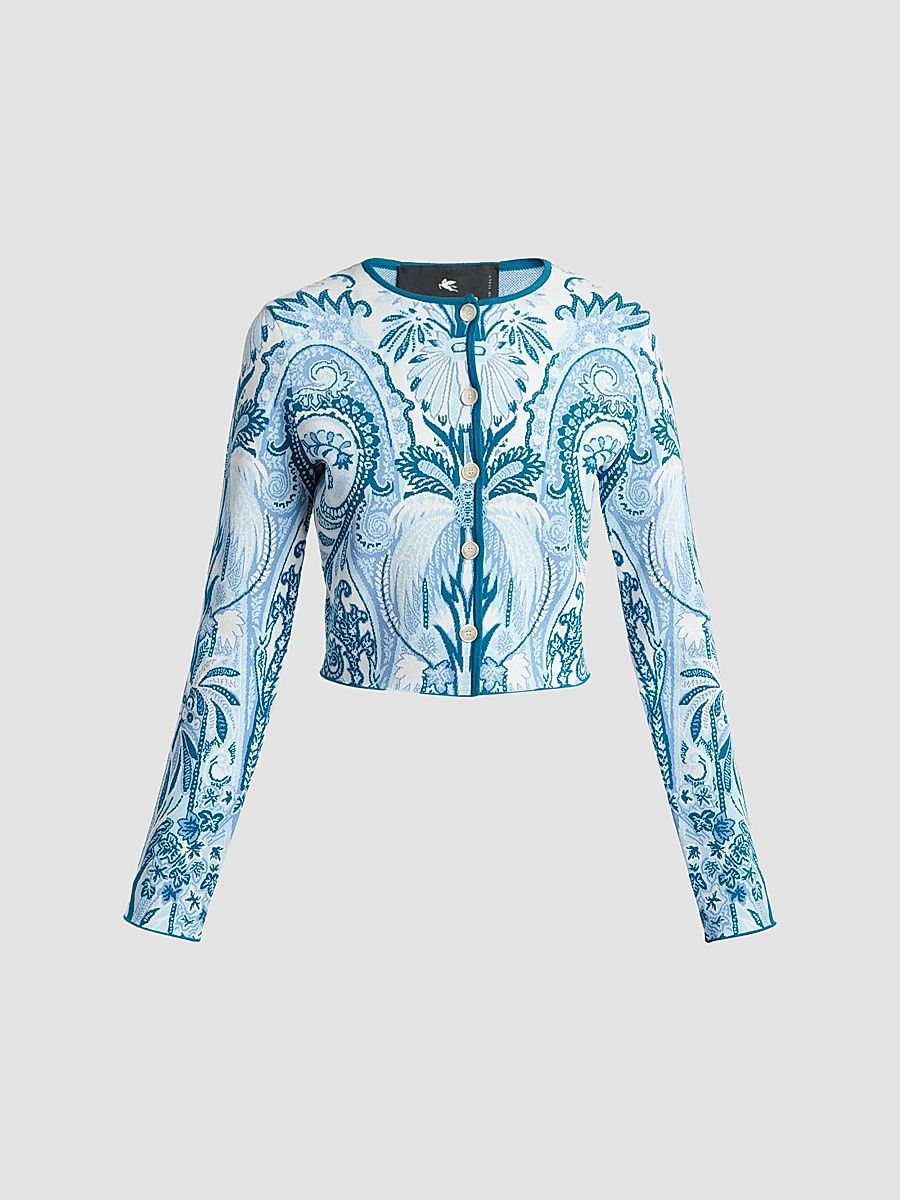 Women's Printed Knit Crop Cardigan - Carta Da Zucchero Ch - Size 14