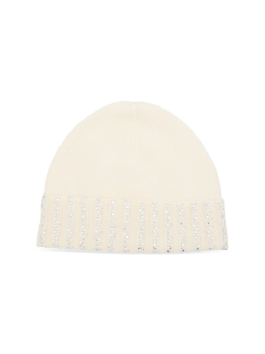 Women's Crystal-Embellished Cashmere Beanie - White